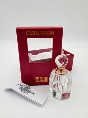 Oleg Cassini Crystal Perfume Bottle ROSE 2 w/ Box • Signed • Rose Gold Accent